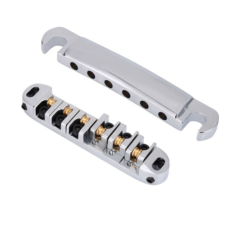 Dilwe Roller Saddle Bridge & Tailpiece Set, Replacement Part for LP Style 6-String Electric Guitar