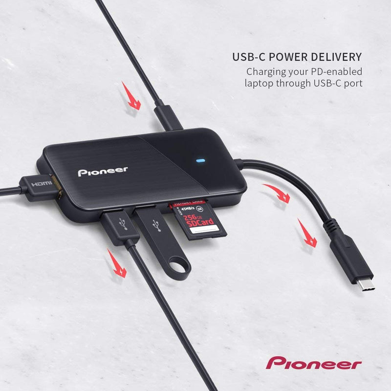 Pioneer USB-C Multiport Adapter, Compatible with HDMI/Type-C/USB-A/SD Card Reader, for MacBook/Support ThunderboltTM3/Type-C Laptops(APS-DKMT02)