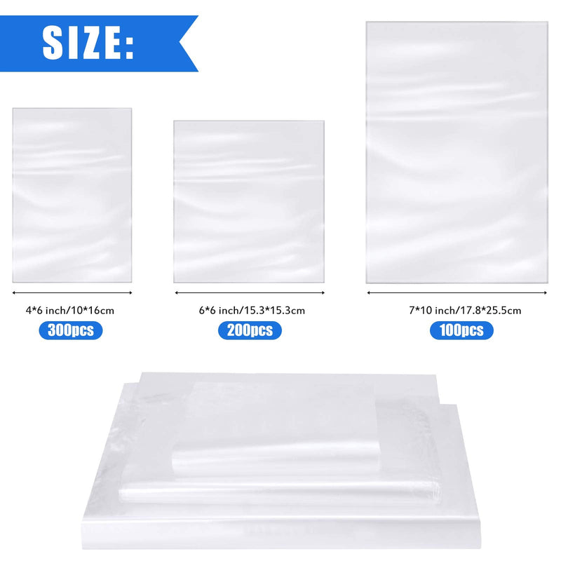600 Pieces Shrink Wrap Bags Shrink Wrap Films Heat Shrink Wraps for Packaging Soap, Books, Cups, Bottles and DIY Craft Projects, 4 x 6 Inch, 6 x 6 Inch, 7 x 10 Inch