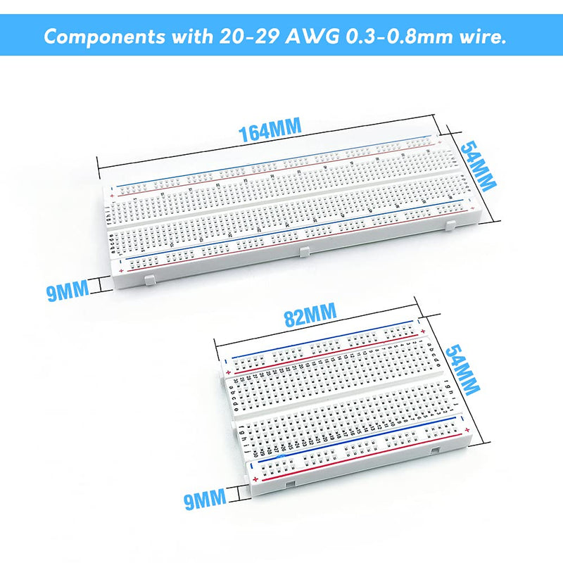 MCIGICM Breadboards, 2Pcs 830 Point and 2Pcs 400 Point Solderless Bread Board for Proto Shield Distribution Connecting Blocks