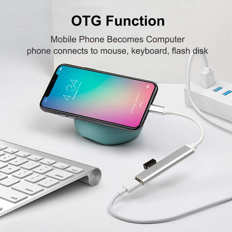 USB C to 4-USB Hub Multiport Adapter Portable 4-in-1 USB C to USB 3.0/2.0 Ports Expander - Support OTG Function - for MacBook Air/Pro, iPad Air 4/Pro, Chromebook, Tesla (Grey) grey