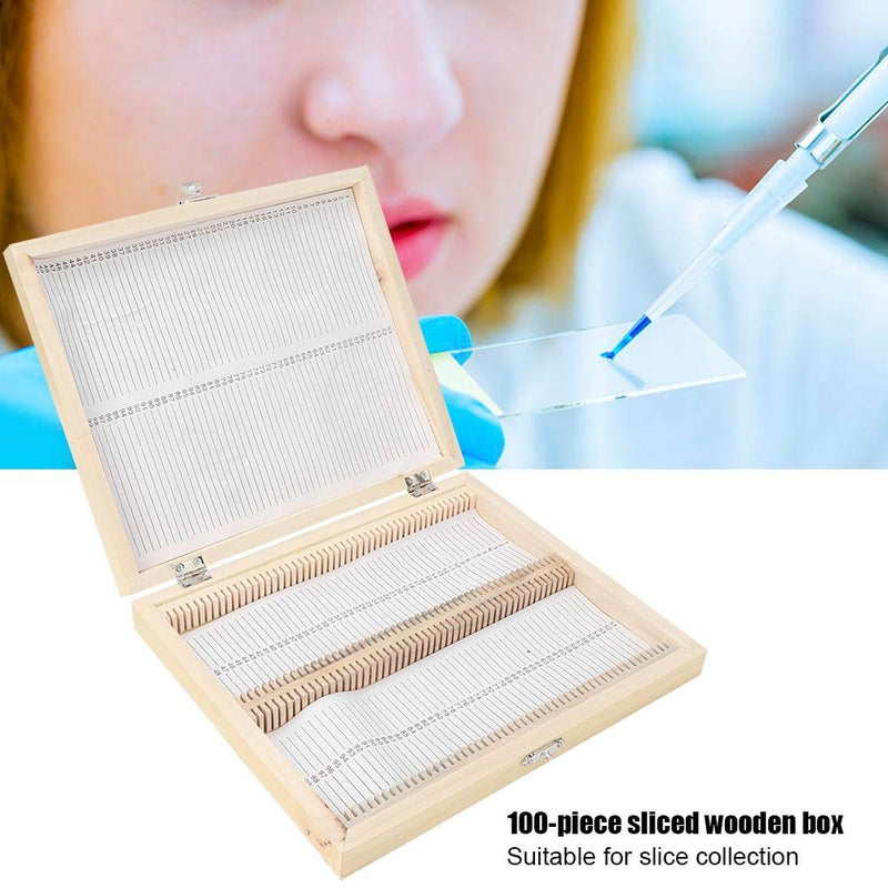 Wooden Slides Storage Box Microscope Slides Large Capacity Up to 100pcs Slices Biology Glass Prepared Microscope Slides Specimens Protect Case 22.8 * 18.8 * 3.5cm