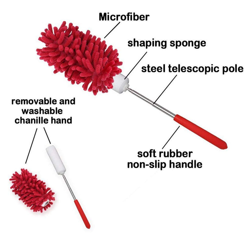 PrettyDate Microfiber Extendable Hand Dusters Washable Dusting Brush with Telescoping Pole for Cleaning Car, Computer, Air Conditioning, TV and Else Pack of 3