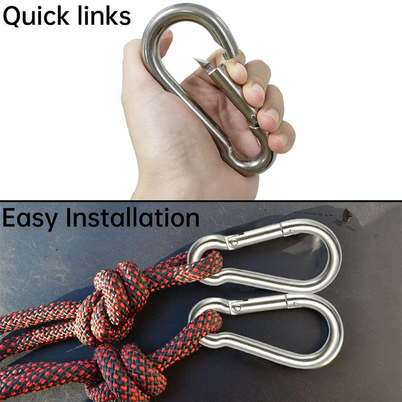 AUMAYCO 4 Pack 4 Inch Spring Snap Hook Carabiner, 304 Stainless Steel Heavy Duty Carabiner Clips Link Buckle Rope Connector for Camping Hiking Swing Gym Hammock, Silver (AU04)