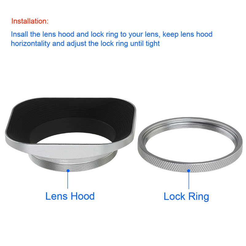 Haoge LH-W58T 58mm Square Metal Screw-in Lens Hood with Cap for Canon EF 50mm f1.4, Canon EF 85mm f1.8, Canon EF-S 18-55 55-250mm, Nikon AF-S NIKKOR 50mm f1.8G Lens Silver