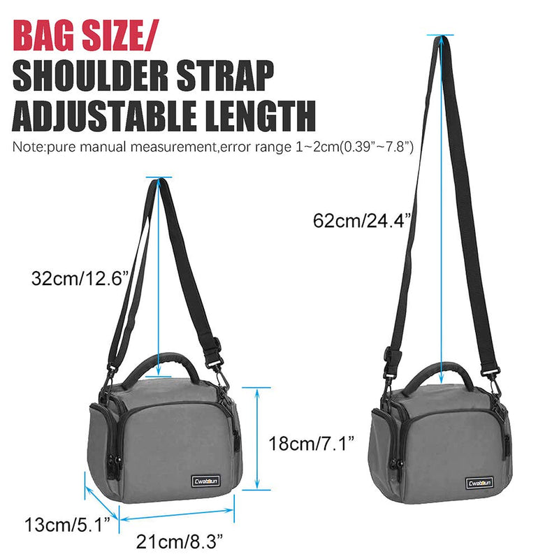 Cwatcun Camera Bag, Single Shoulder Camera Bag/Case, Crossbody Compact Camera Bag Case Compatible for Canon Nikon Sony SLR DSLR Mirrorless Cameras and Lenses Waterproof Camera Bag Grey 1.0 GRAY S