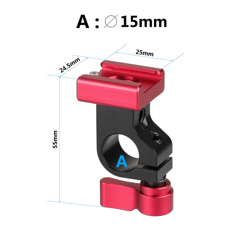 CAMVATE 15mm Side Single Rod Clamp with Cold Shoe Mount Adapter for Camera Accessories(Red)