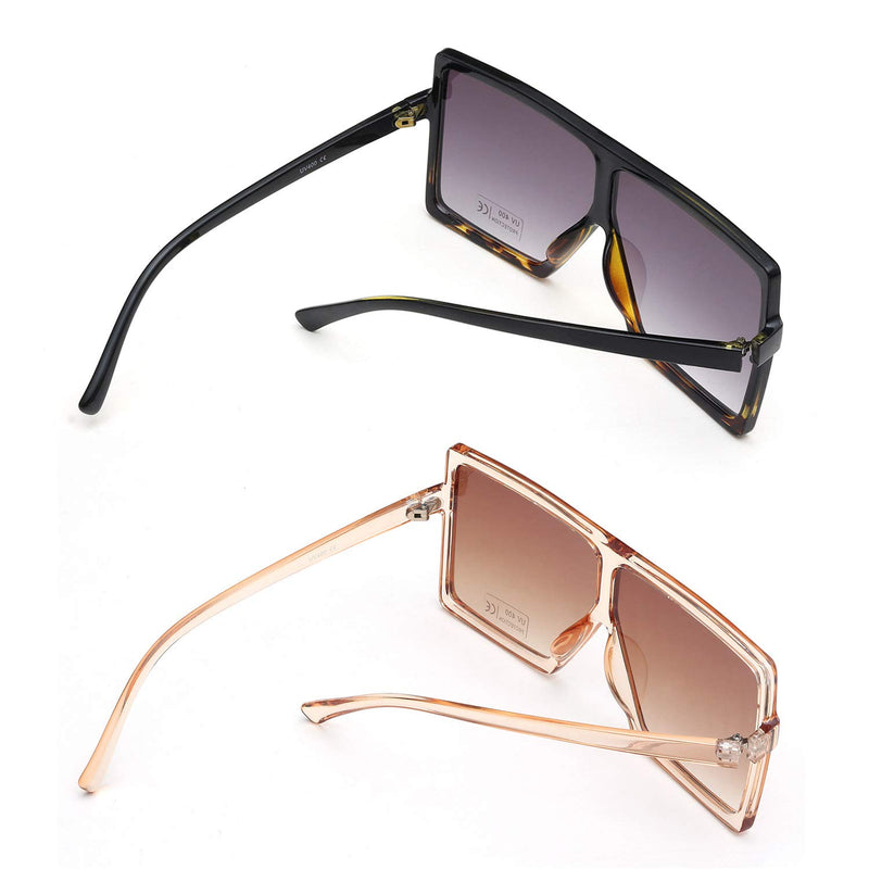 GRFISIA Square Oversized Sunglasses for Women Men Flat Top Fashion Shades 2 Pcs- Leopard- Orange 2.56 Inches
