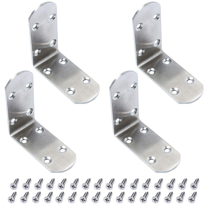 Boeray 304 Stainless Steel Corner Brace, 90mm x 90mm / 3.5"x3.5" Right L Joint Angle Braces Shelf Bracket Pack of 4 with Fix Screw 90mm-4 pack