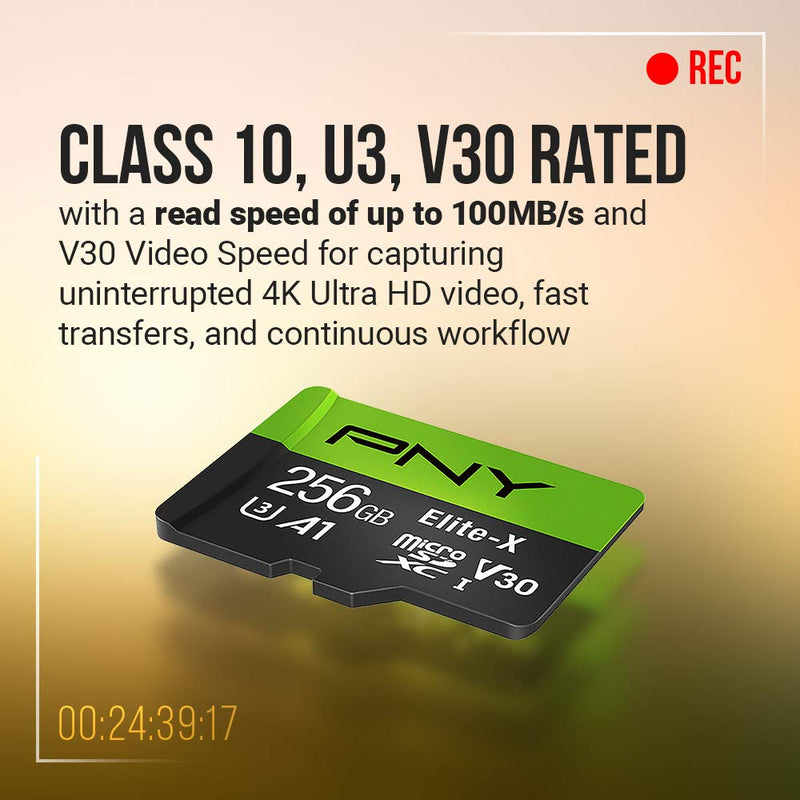 PNY 128GB Elite-X Class 10 U3 V30 microSDXC Flash Memory Card - 100MB/s, Class 10, U3, V30, A1, 4K UHD, Full HD, UHS-I, microSD