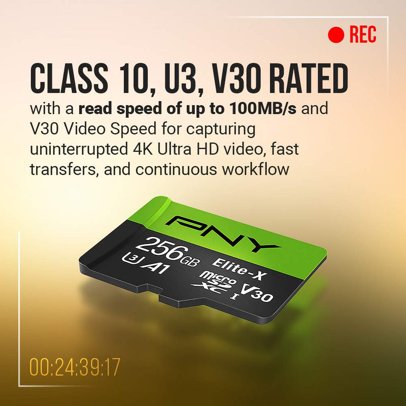 PNY 64GB Elite-X Class 10 U3 V30 microSDXC Flash Memory Card 3-Pack - 100MB/s, Class 10, U3, V30, A1, 4K UHD, Full HD, UHS-I, micro SD 64GB 3-Pack