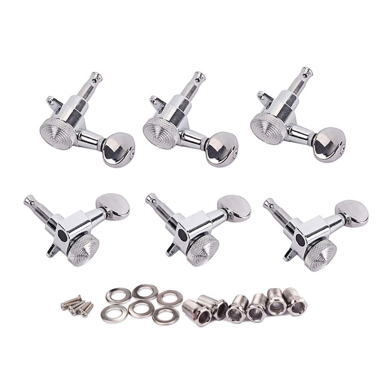 Alnicov 6 Pieces Guitar String Locking Tuners 3 Left 3 Right Guitar Machine Heads Knobs Machine Head Tuners for Electric or Acoustic Guitar (Chrome)