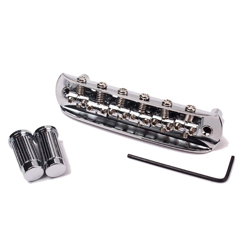 Alnicov Adjustable Saddle Bridge with Thimbles for Mustang Jaguar and Jazzmaster Guitar, Chrome