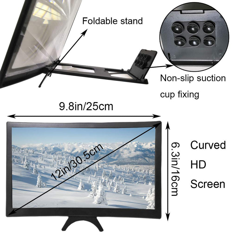 2 Pcs Curve Screen Magnifier for Cell Phone ZONPEN Magnifier Projector Screen Phone Accessories with 12In Foldable HD Screen Enlarger Amplifier for Movies Videos Gaming Compatible with All Smartphones 2Pcs Black