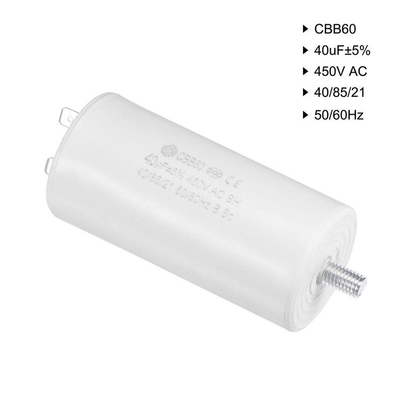 uxcell CBB60 Run Capacitor 40uF 450V AC Single Insert 50/60Hz Cylinder 92x45mm White with Fixing Stud for Air Compressor Water Pump Motor