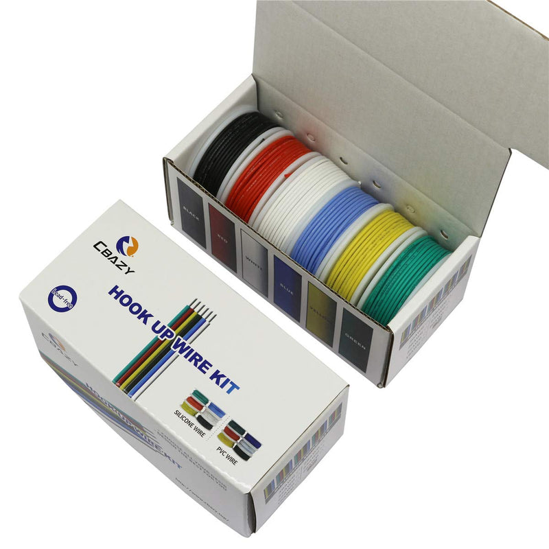 CBAZY™ Hook up Wire Kit (Stranded Wire Kit) 18 Gauge Flexible Silicone Rubber Electric Wire 6 Colors 16.4 feet Each 18 AWG 18AWG D-(red+blue+green+yellow+white+black)