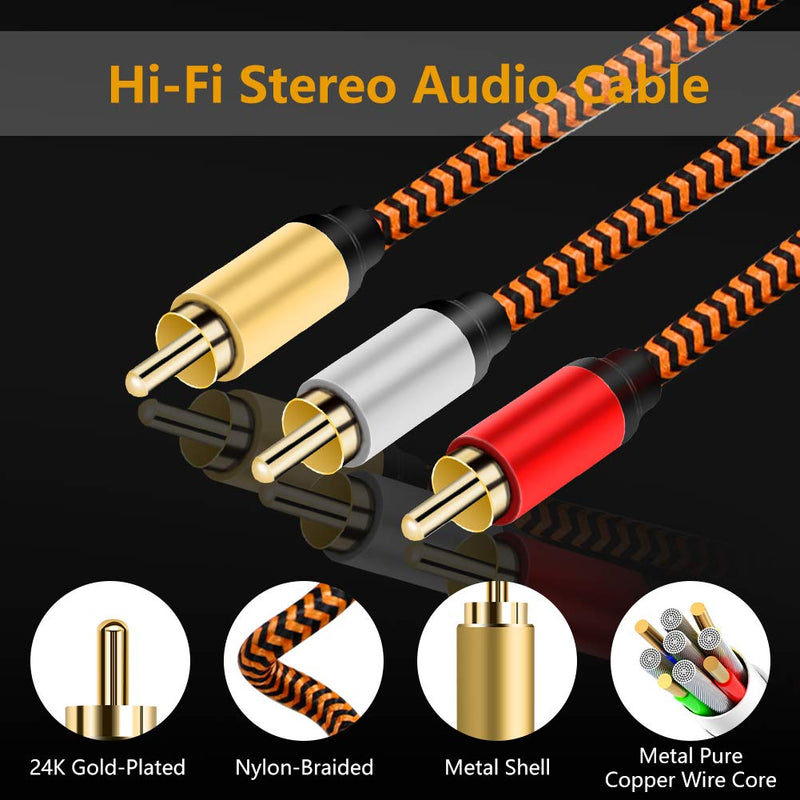 3RCA to 3RCA Cable, LiuTian RCA Cable Gold-Plated [Nylon Braided] [Copper Shell] [Heavy Duty] 3 RCA Male to 3 RCA Male Stereo Audio Cable. 30ft