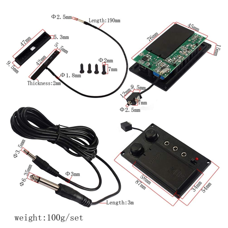 Artibetter 1 Set Violin Silent EQ Pickup Piezo Equalizer Mute Preamp with Plug Hole Cable for Electric Violin Parts Accessories