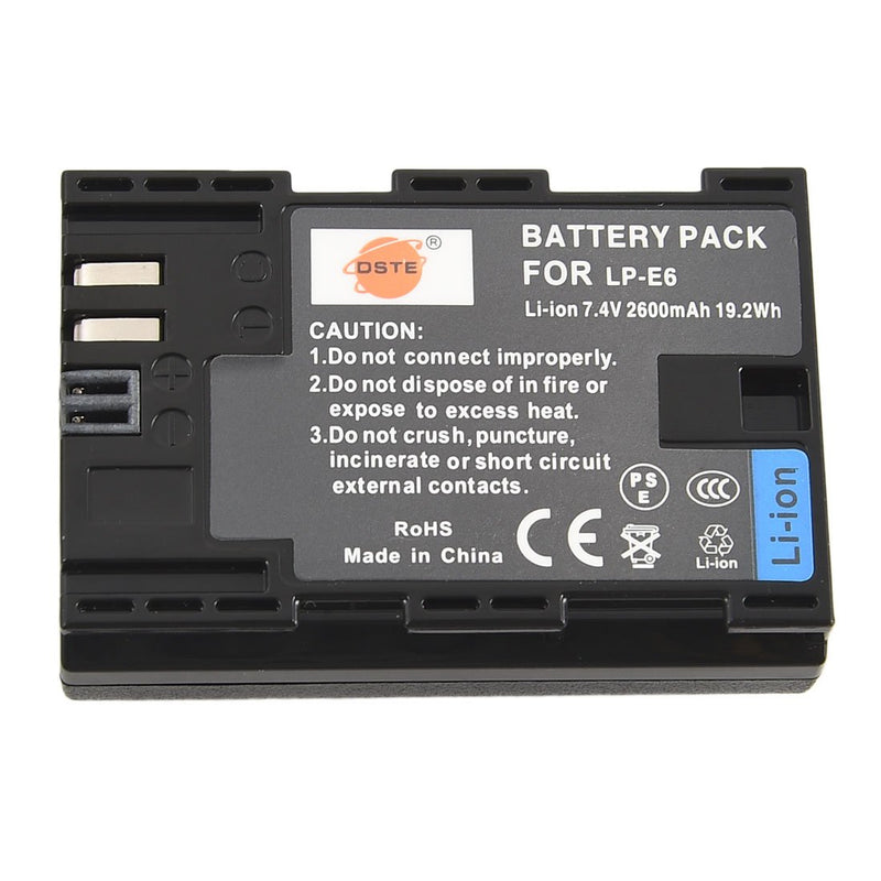 DSTE Replacement for LP-E6 Li-ion Battery Compatible Canon EOS 90D 5D Mark II III 5DS 5DS R 6D 7D 60D 60Da 70D 80D 7D Mark II III XC10 EOS R BMPCC 4K BMPCC 6K BG-E22 Camera as LP-E6N