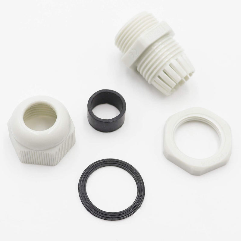 mxuteuk 20 Packs PG13.5 Cable Glands 6.8-12mm Cable Connectors Plastic Nylon Wire Protectors Joints Waterproof Adjustable White With Gaskets PG13.5-W 20PCS-PG13.5