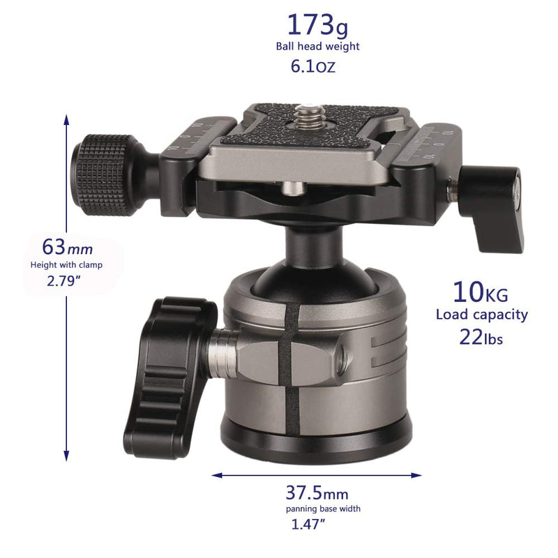 Camera Panoramic Tripod Head with 22lb Load Capacity - 360 Degree Rotatable Ballhead with Arca Plate 1/4 to 3/8 Srew Adapter for DSLR Cameras Tripods Monopods