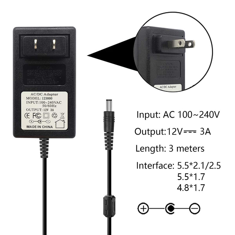 FEIYIU 10FT 12V AC Power Adapter Charger Compatible with Casio WK-1630 ad-12ul WK-3700 Piano PRIVIA PX-100 PX-110 PX-320 PX-400R PX-500L WK-3700 WK3800 Keyboard