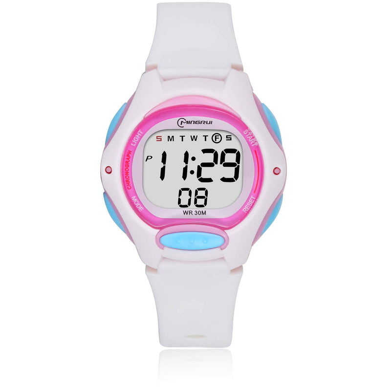 Kids Digital Watch for Girls Boys,Children Watches Waterproof Multi-Functional WristWatches with Alarm/Stopwatch White-8207