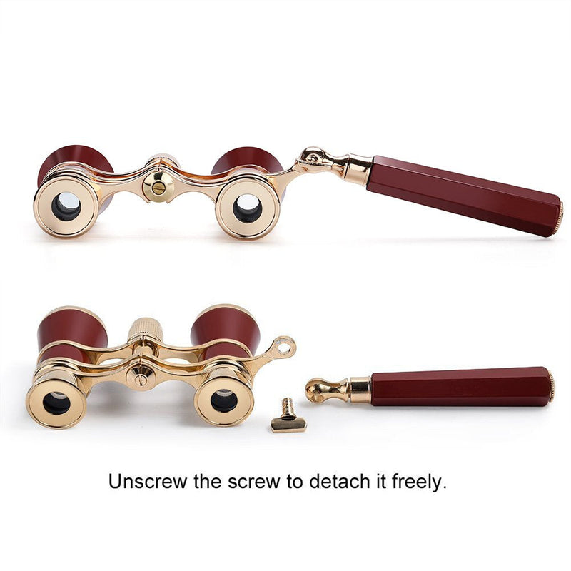 AiScrofa Opera Glasses Binoculars 3X25,Mini Binocular Compact Lightweight,with Built-in Foldable Handle for Adults Kids Women in Musical Concert Red with Handle