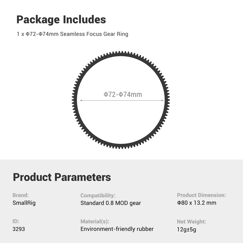 SmallRig Seamless Focus Gear Ring (72mm to 74mm) - 3293 Φ72-Φ74