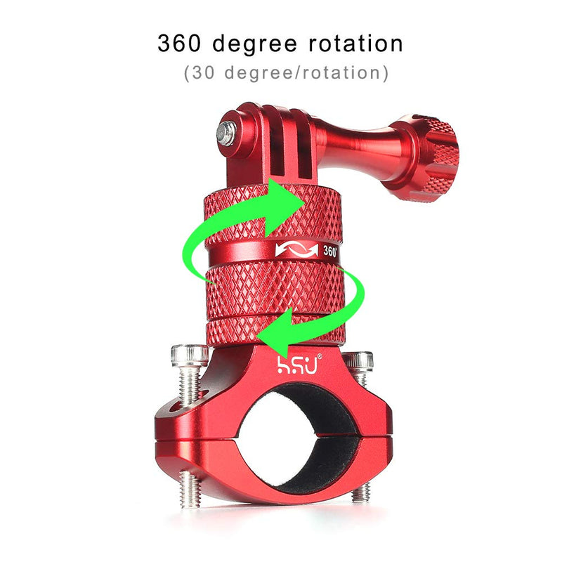 HSU Aluminum Bike Bicycle Handlebar Mount for Gopro Hero 10/9/8/7/6/5/4 Session AKASO Campark and Other Action Cameras, 360 Degrees Rotary Mountain Bike Rack Mount (Red) Red