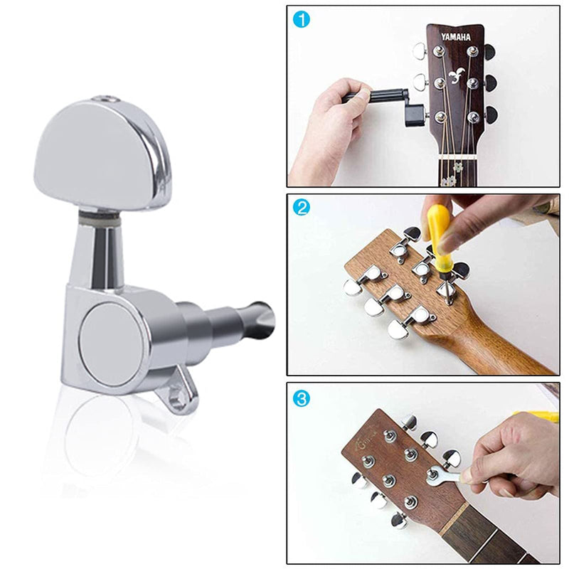 6 Pcs Guitar String Tuning Pegs Zinc Tuners Guitar Machine Heads Anti-Rust Guitar Tuning Pegs Knobs Tuning Keys Locking Tuners for Electric Guitar or Acoustic Guitar—Silver (3 for Left + 3 for Right)