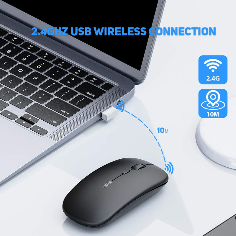 Wireless Mouse for Laptop, Inphic 2.4G Portable Slim Mouse Rechargeable, Noiseless Computer Mouse with USB Receiver, 3 Adjustable DPI Optical Cordless Mouse for MacBook, Chromebook, PC, Laptop-Black Black