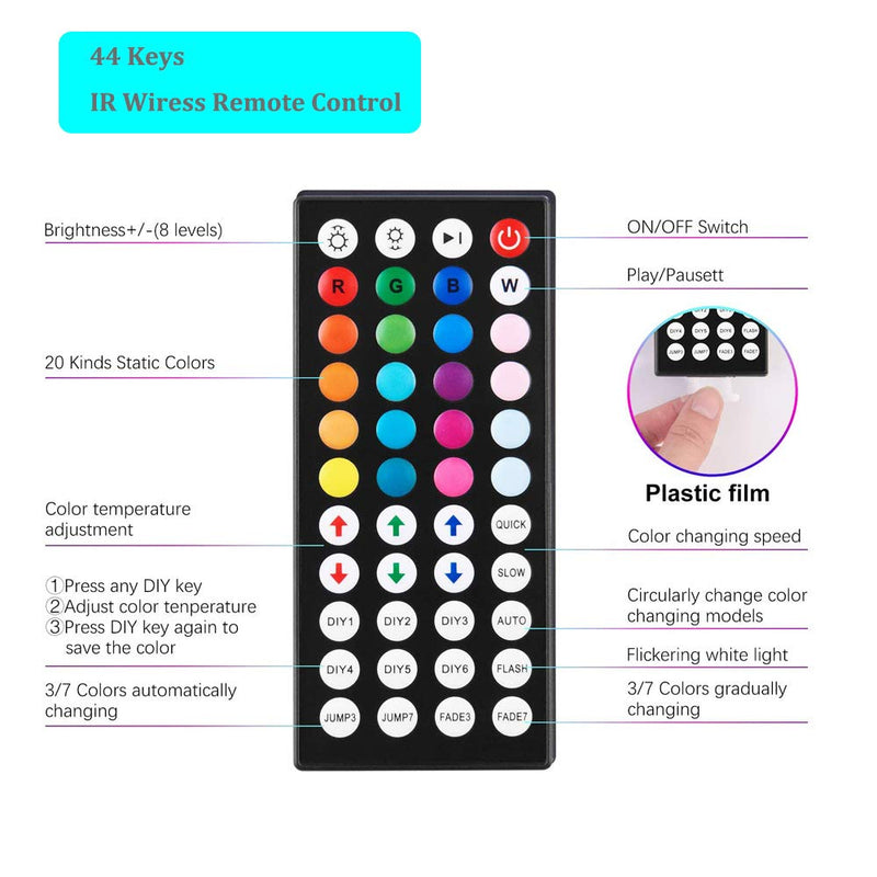 [AUSTRALIA] - AveyLum Wireless Remote Control 2-IN-1IR Receiver 44 Buttons for 5050 3528 RGB LED Strip Light DIY Rope Light 16.4ft 32.8ft 50ft 55ft 65.6ft 