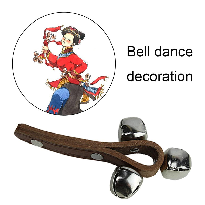 2 Pcs Leather Jingle Bell Shakers Stick Handbell Wrist Band Bells Tambourine Musical Rhythm Bells for Party Dance Props