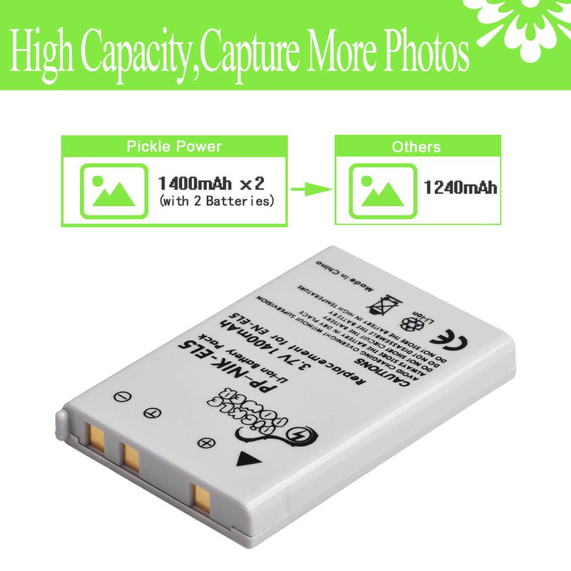 Pickle Power EN-EL5 Battery and LED Charger for Nikon EN-EL5 MH-61 Compatible with Nikon Coolpix 3700, 4200, 5200, 5900, 7900, P3, P4, P80, P90, P100, P500, P510, P520, P530, P5000, P5100, P6000, S10 2 battery +charger