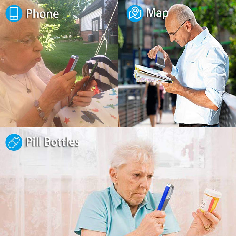 LED Lighted Sliding Pocket Magnifying Glass,3X HandHeld Lighted Magnify Glasses for Reading Book Phone Menu Pill Bottles Map,Small Portable magnifier for Low Vision Seniors Macular Degeneration 2 Pack Silver