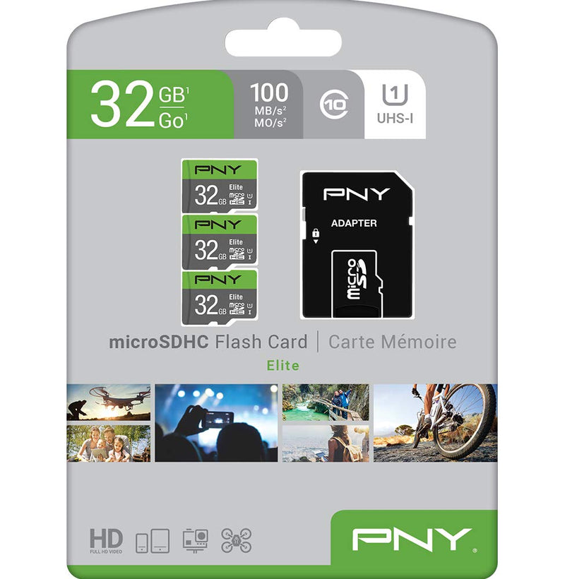 PNY 32GB Elite Class 10 U1 MicroSDHC Flash Memory Card 3-Pack, 32GB 3-Pack FLASH CARD - 3 PACK