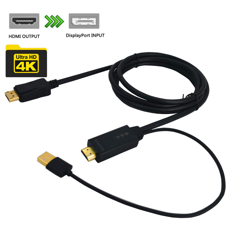 HDMI to Displayport Adapter Cable with USB Power 4K@30Hz, BolAAzuL Active HDMI in to DP Out Male to Male Video Converter Cord 6FT/1.8M for PC Laptop PS4 Desktop HDMI to DP (4K@30Hz/ USB)