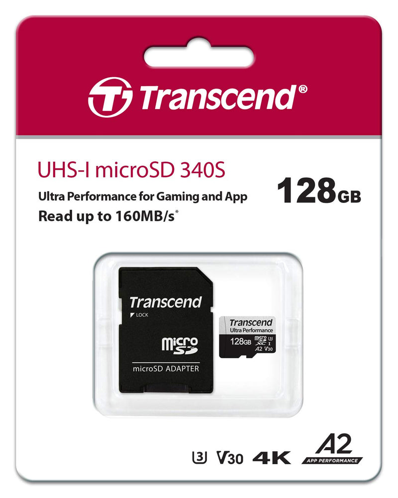 Transcend 128GB microSDXC 340S High Performance Memory Card UHS- I, U3, V30, A2, 4K, Full HD - TS128GUSD340S