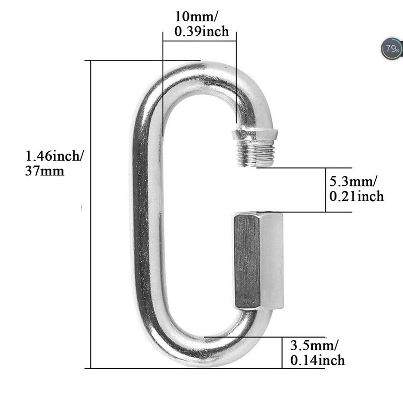 YETOOME 304 Stainless Steel Chain Quick Links D Shape Locking Quick Chain Repair Links M3.5 1/8 inch Pack of 10