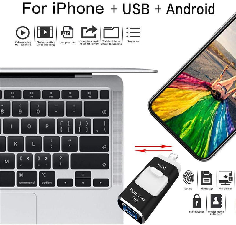 USB Flash Drive 512GB, STTARLUK Photo Stick USB 3.0 Pen Drive Compatible for iPhone/iPad External Storage Memory Stick Compatible with iPad/iPod/Mac/Android/PC (512G Black) 512G 512G Black