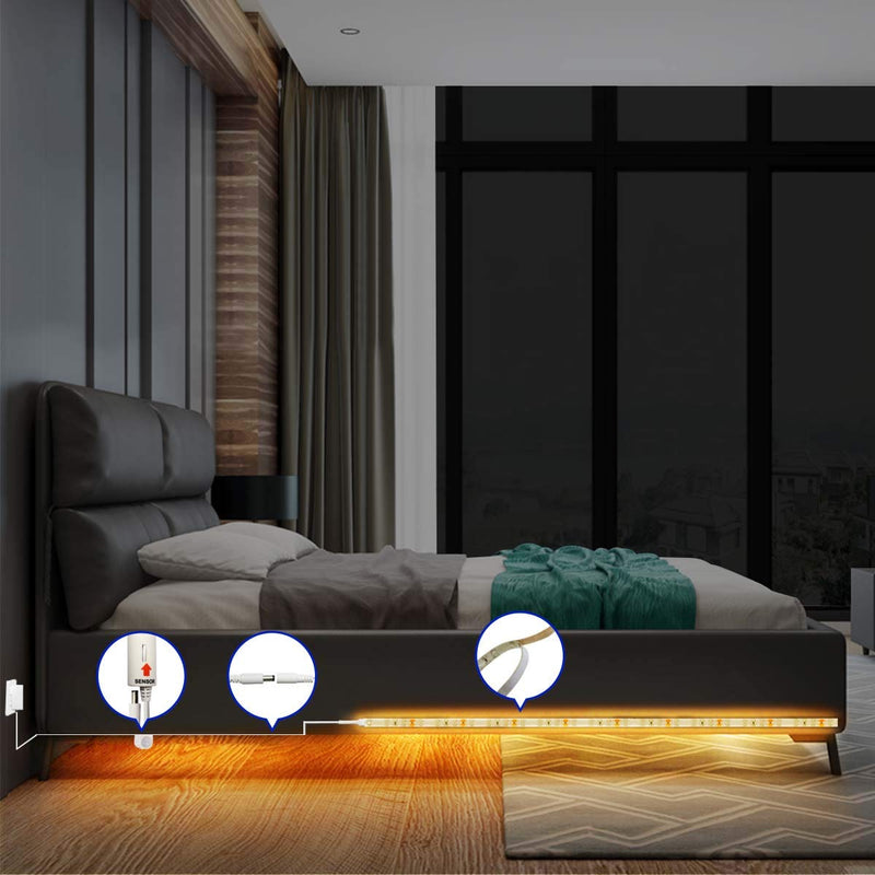 [AUSTRALIA] - Motion Sensor Bed Lights 12v Flexible Led Strip Lights 4.1 Feet Amber Led Tape Light Dustproof and Antistatic Led Night Light for Crib, Bedside, Stairs, Cabinet and Edge Decor (2 Pack) 2 PACKS 