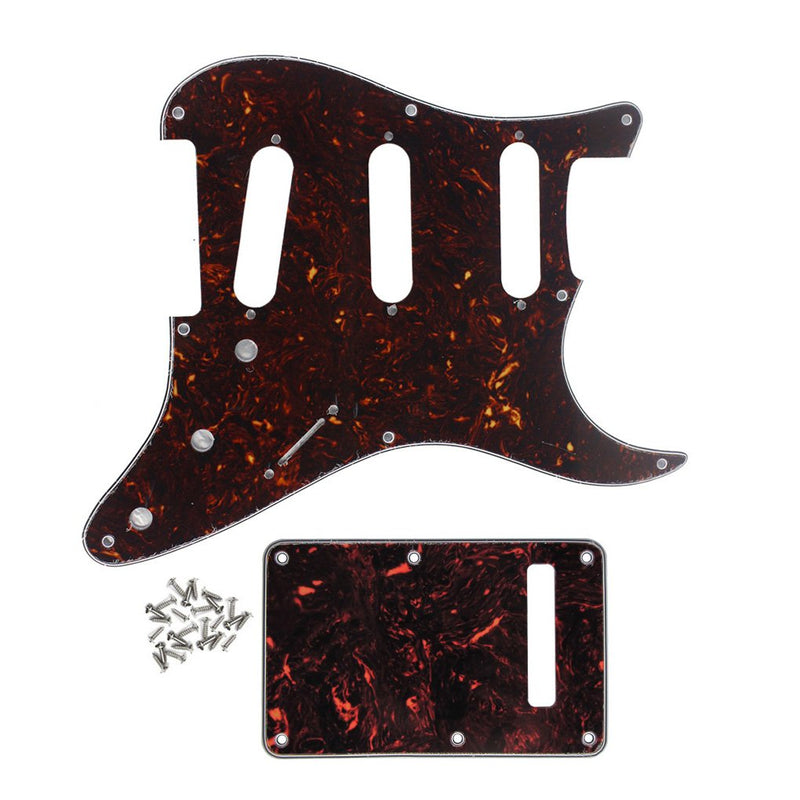FLEOR SSS 8 Hole Strat Pickguard Guitar Backplate Tremolo Cavity Cover with Screw for Vintage Strat Style Guitar Parts, 4Ply Brown Tortoise Shell