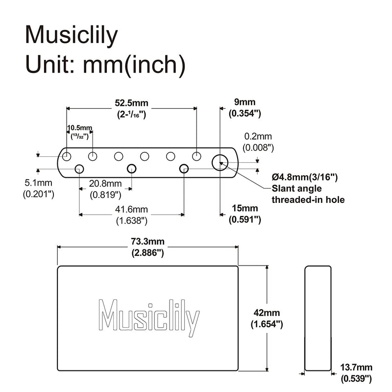 Musiclily Ultra 10.5mm Full Brass 42mm Standard Tremolo Block for Mexico Fender Strat and Squier Classic Vibe