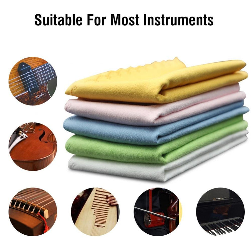 Yosoo 5 Pack Cleaning Cloth, 10" x 10" Reusable Microfiber Cloth for Musical Instrument: Guitar, Piano, Violin, Sax, Clarinet, Flute Universal