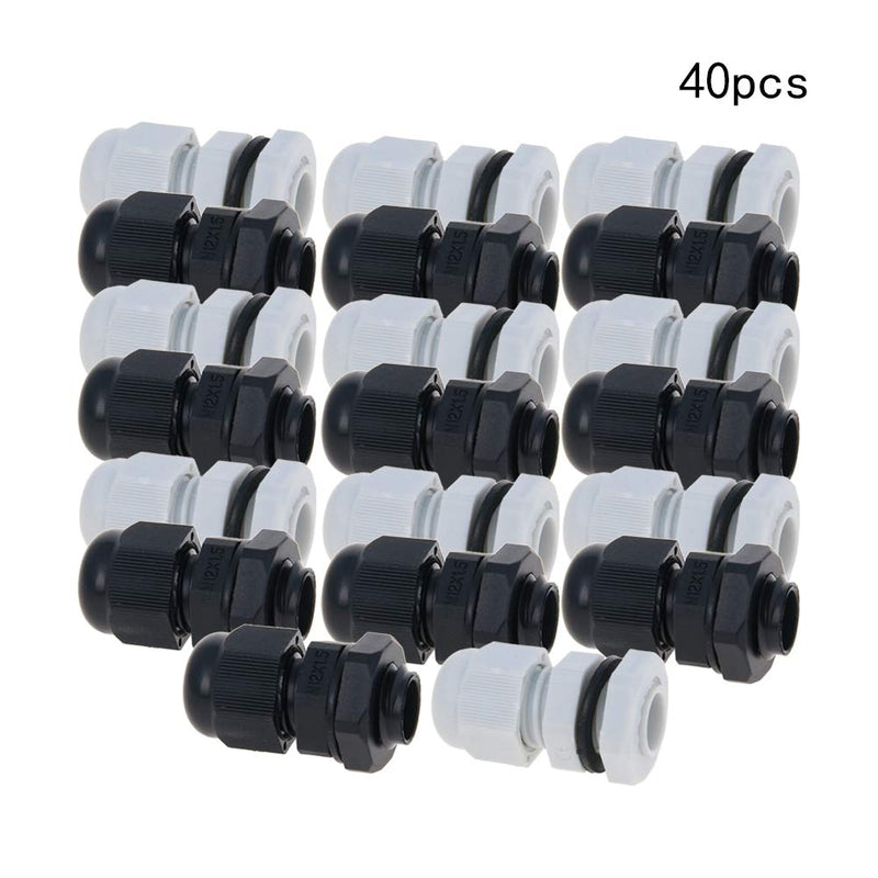 Fielect 20Pcs M12x1.5 Cable Gland Plastic Waterproof Cable Glands Joints Adjustable Connector Black for 3-6.5mm Dia Cable M12