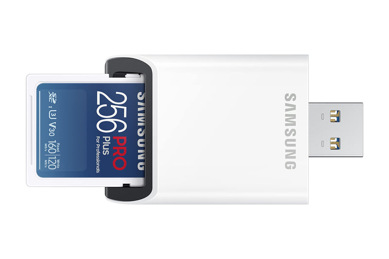 SAMSUNG PRO Plus Full Size SDXC Card Plus Reader 256GB, (MB-SD256KB/AM, 2021) Full Size SD PRO PLUS with USB READER Read/Write 160/120 MB/s