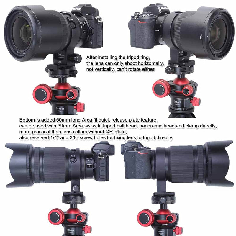iShoot Metal Lens Collar Tripod Mount Ring Compatible with Nikon Z 50mm f/1.2 S, Lens Support Holder Bracket Bottom is Arca-Swiss Fit Quick Release Plate Dovetail Groove for Arca Type Ball Head Clamp