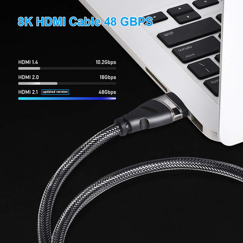 8K HDMI Cable 6ft(2m), ELUTENG HDMI 2.1 Cable 8K@60Hz 4K@120Hz 48Gbps HDCP 2.2 HDMI Cable Support UHD HDR, Dolby Vision, 3D, Ultra High-Speed for PC Host Laptop Graphics Card HDTV Projector 6 feet