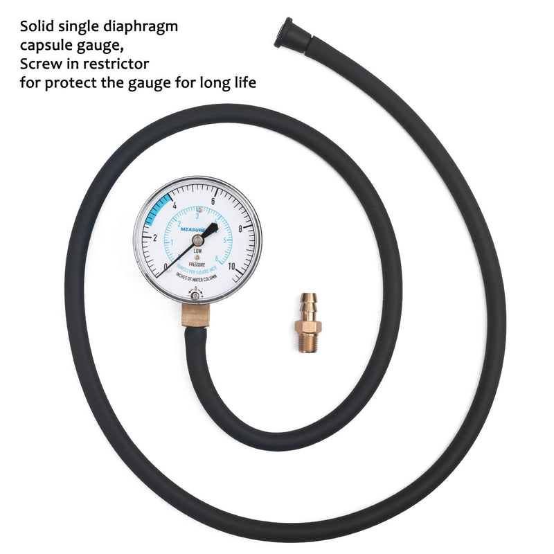 MEASUREMAN Natural Gas or LP Gas Manifold Pressure Test Kit, 0-10"W.C, 1/4"NPT, 40" Length Hose 0-10inH2O Pressure Test Kit